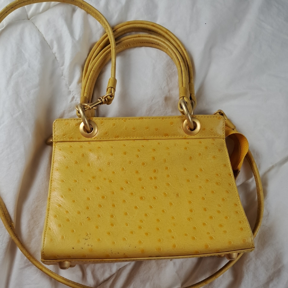 Ostrich Leather Ganson Vintage 70's Yellow Handbag Purse Shoulder Bag - Picture 2 of 12
